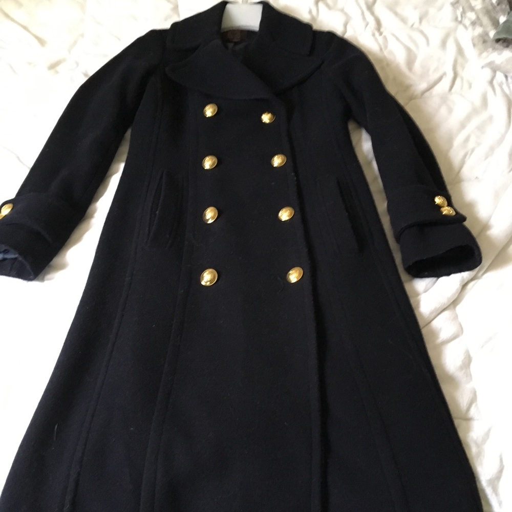 Anne Klein Coat; navy with gold buttons; size 2